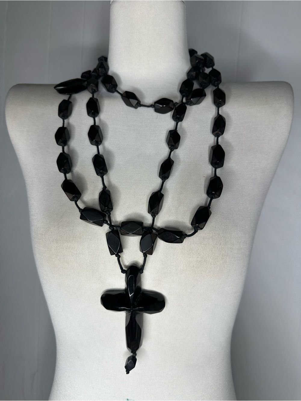 Vintage GERARD MONIES Carved Horn Long Drop Multi Use Wear Cross Necklace
